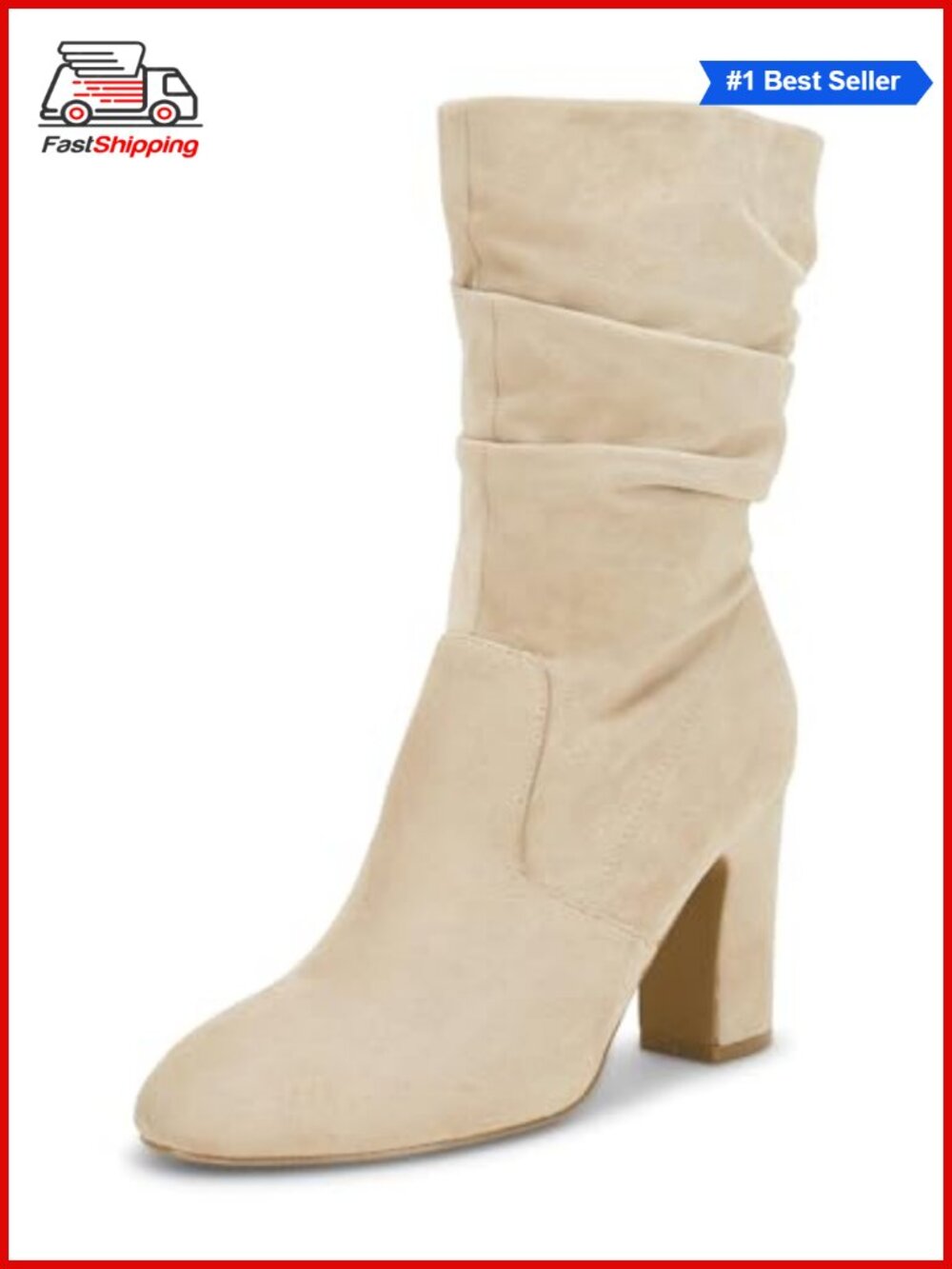✨ Women's Mid Calf Slouchy Boots Artificial Suede High Heel Zip Chunky Block